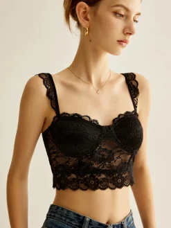 COMMENSE Corset Tops|Tops^Lace Piping Corset Top Black