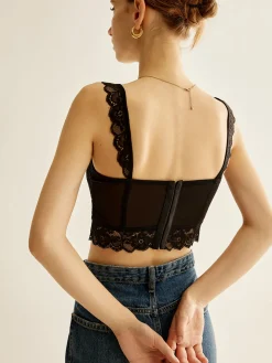 COMMENSE Corset Tops|Tops^Lace Piping Corset Top Black