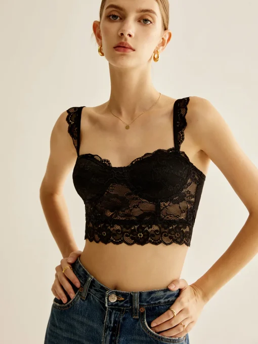 COMMENSE Corset Tops|Tops^Lace Piping Corset Top Black