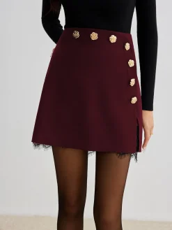 COMMENSE Skirts|Bottoms^Lace Trim Metal-Flower Zipper Skirt Black