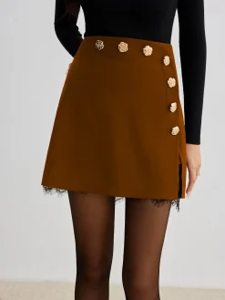 COMMENSE Skirts|Bottoms^Lace Trim Metal-Flower Zipper Skirt Black