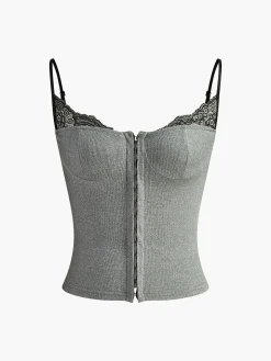 COMMENSE Corset Tops|Tops^Lace Trim Petite Corset Grey