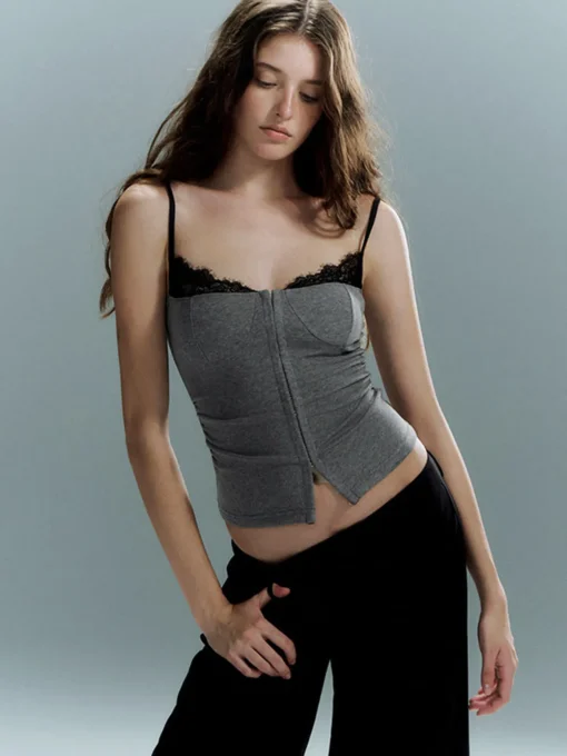 COMMENSE Corset Tops|Tops^Lace Trim Petite Corset Grey