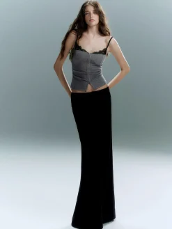 COMMENSE Corset Tops|Tops^Lace Trim Petite Corset Grey