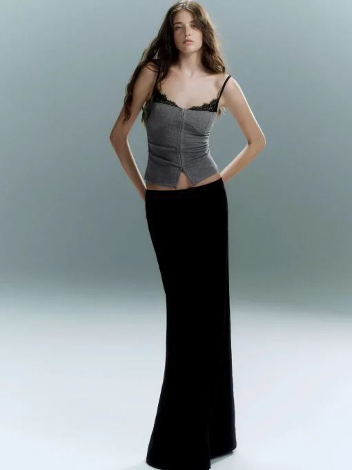 COMMENSE Corset Tops|Tops^Lace Trim Petite Corset Grey