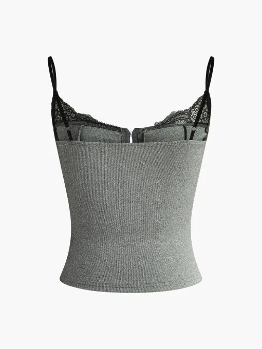 COMMENSE Corset Tops|Tops^Lace Trim Petite Corset Grey