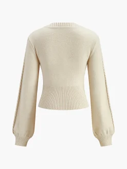 COMMENSE Knitwear|Tops^Lantern Sleeve Cinched Waist Twist Sweater Apricot