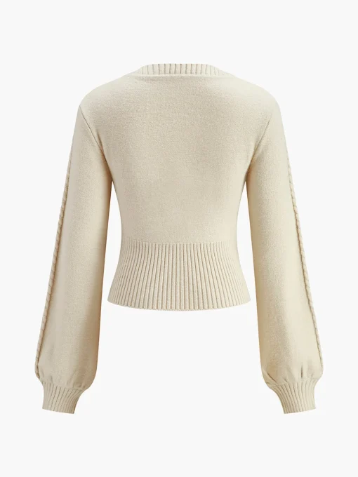 COMMENSE Knitwear|Tops^Lantern Sleeve Cinched Waist Twist Sweater Apricot