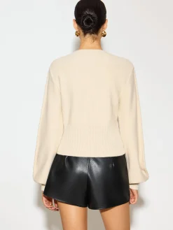 COMMENSE Knitwear|Tops^Lantern Sleeve Cinched Waist Twist Sweater Apricot