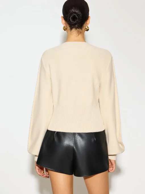COMMENSE Knitwear|Tops^Lantern Sleeve Cinched Waist Twist Sweater Apricot