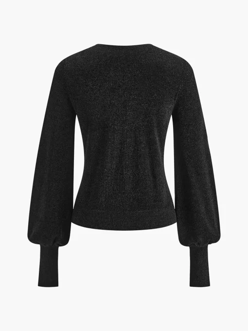 COMMENSE Knitwear|Tops^Lantern Sleeve Sweetheart Pleated Knit Top Black
