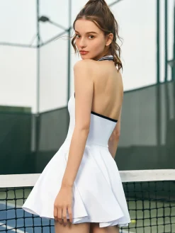 COMMENSE White Dresses|Activewear^Lapel Panel Active Halter Dress White