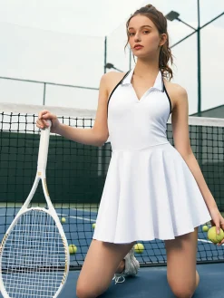 COMMENSE White Dresses|Activewear^Lapel Panel Active Halter Dress White