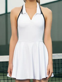 COMMENSE White Dresses|Activewear^Lapel Panel Active Halter Dress White