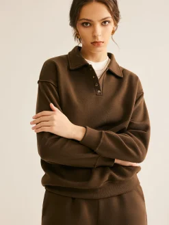 COMMENSE Matching Sets^Lapel Plain Shorts Set Brown