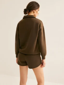 COMMENSE Matching Sets^Lapel Plain Shorts Set Brown