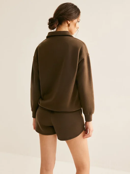COMMENSE Matching Sets^Lapel Plain Shorts Set Brown