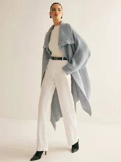 COMMENSE Cardigans|Sweaters & Cardigans^Lapel Scarf Ribbed Long Cardigan LightGrey