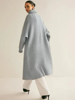 COMMENSE Cardigans|Sweaters & Cardigans^Lapel Scarf Ribbed Long Cardigan LightGrey