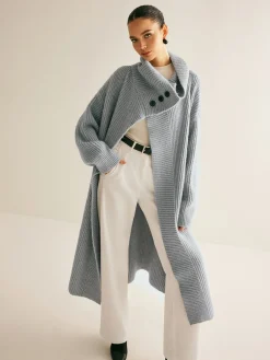 COMMENSE Cardigans|Sweaters & Cardigans^Lapel Scarf Ribbed Long Cardigan LightGrey