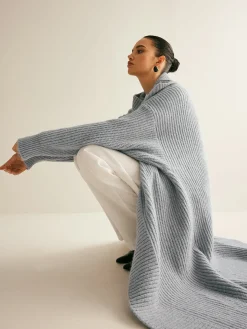 COMMENSE Cardigans|Sweaters & Cardigans^Lapel Scarf Ribbed Long Cardigan LightGrey
