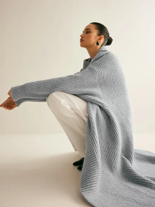 COMMENSE Cardigans|Sweaters & Cardigans^Lapel Scarf Ribbed Long Cardigan LightGrey