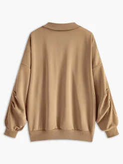 COMMENSE Sweatshirts & Hoodies|Tops^Lapel Zipper Pullover Sweatshirt Khaki