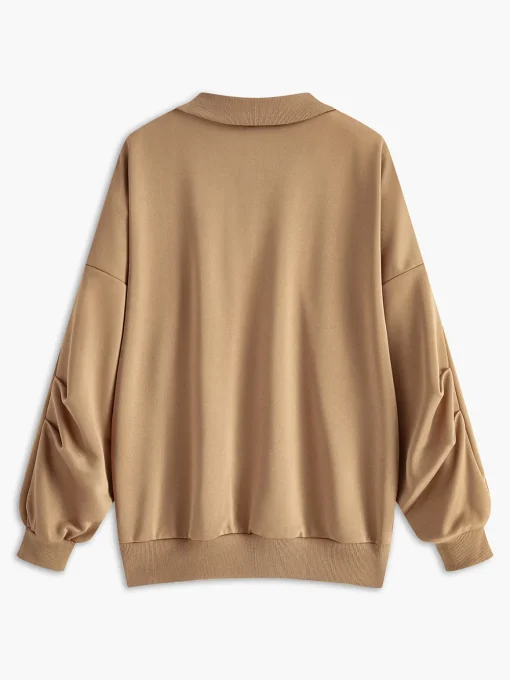 COMMENSE Sweatshirts & Hoodies|Tops^Lapel Zipper Pullover Sweatshirt Khaki