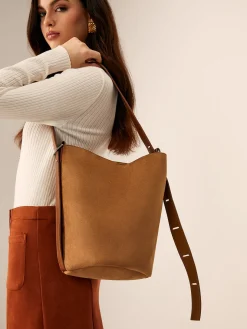 COMMENSE Bags|Accessories^Large Capacity Buckle Bucket Bag Brown