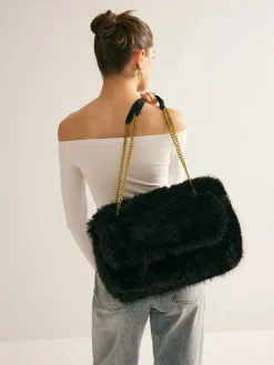 COMMENSE Bags|Accessories^Large Capacity Fuzzy Flap Bag Black