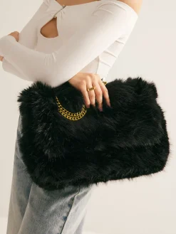 COMMENSE Bags|Accessories^Large Capacity Fuzzy Flap Bag Black