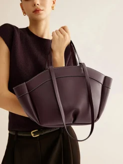 COMMENSE Bags|Accessories^Large Capacity Top Handle Basket Bag Burgundy