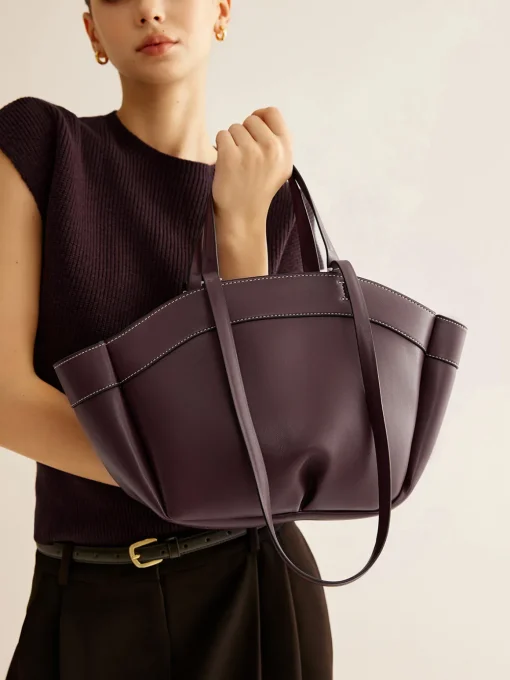 COMMENSE Bags|Accessories^Large Capacity Top Handle Basket Bag Burgundy