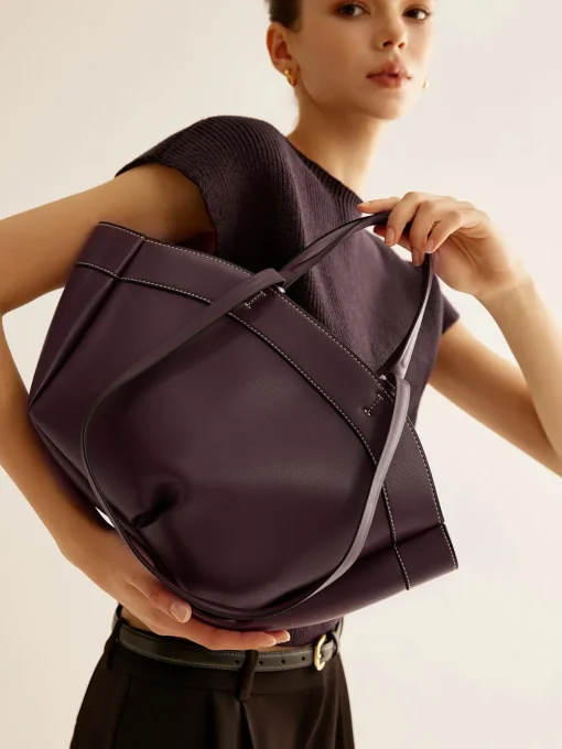 COMMENSE Bags|Accessories^Large Capacity Top Handle Basket Bag Burgundy