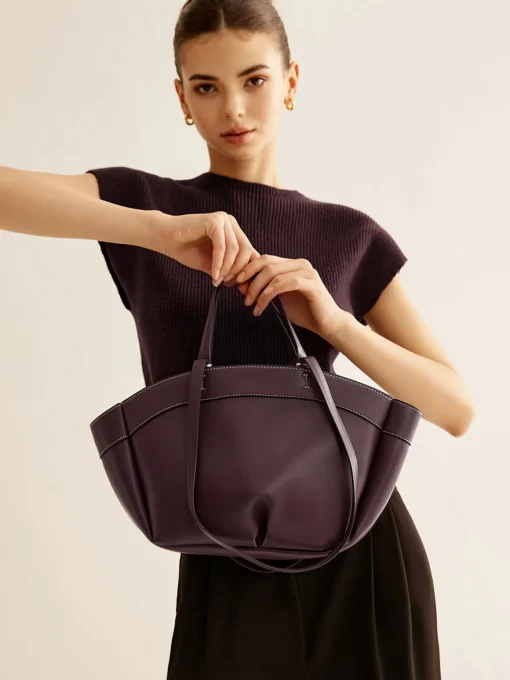 COMMENSE Bags|Accessories^Large Capacity Top Handle Basket Bag Burgundy