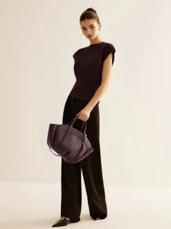 COMMENSE Bags|Accessories^Large Capacity Top Handle Basket Bag Burgundy