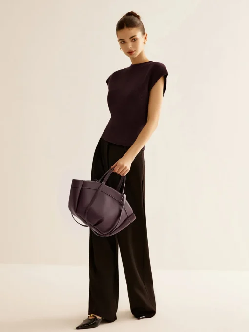 COMMENSE Bags|Accessories^Large Capacity Top Handle Basket Bag Burgundy