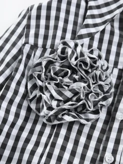 COMMENSE Blouses & Shirts^Large Flower Tie Up Button Shirt Black