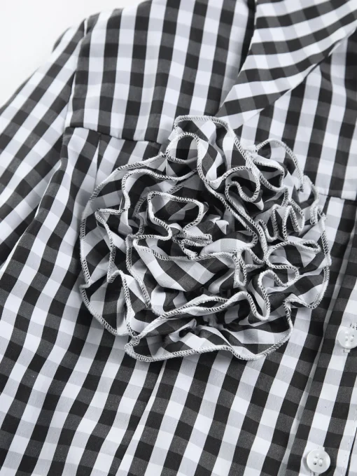 COMMENSE Blouses & Shirts^Large Flower Tie Up Button Shirt Black