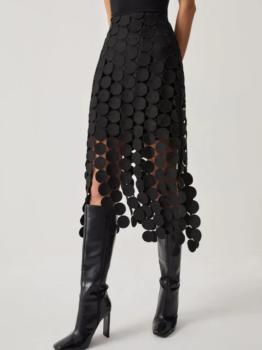 COMMENSE Skirts|Bottoms^Laser Cut Multi Circle Double Layered Skirt Black