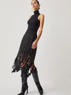 COMMENSE Skirts|Bottoms^Laser Cut Multi Circle Double Layered Skirt Black