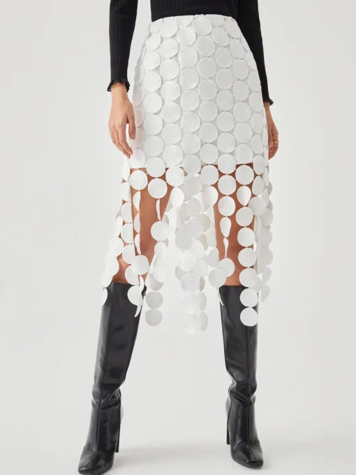 COMMENSE Skirts|Bottoms^Laser Cut Multi Circle Double Layered Skirt Black