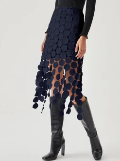 COMMENSE Skirts|Bottoms^Laser Cut Multi Circle Double Layered Skirt Black
