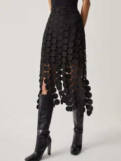 COMMENSE Skirts|Bottoms^Laser Cut Multi Circle Double Layered Skirt Black
