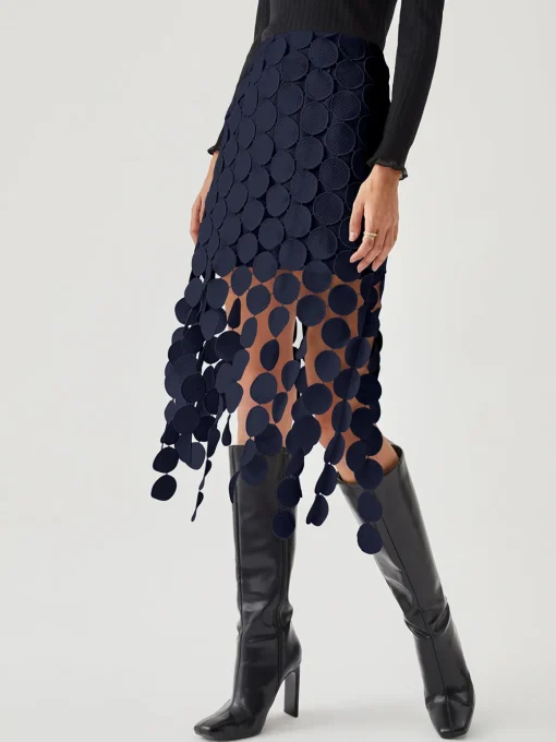 COMMENSE Skirts|Bottoms^Laser Cut Multi Circle Double Layered Skirt Black