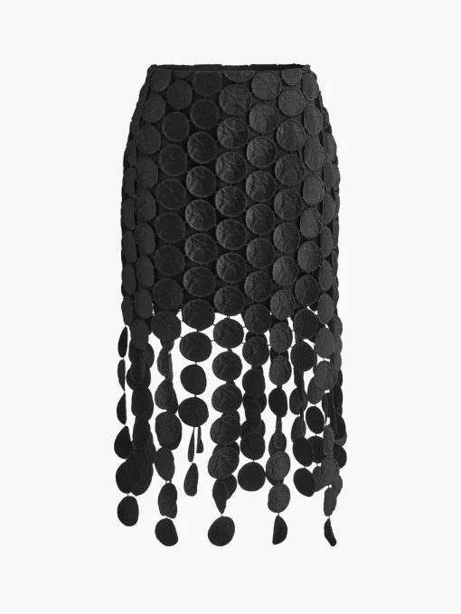 COMMENSE Skirts|Bottoms^Laser Cut Multi Circle Double Layered Skirt Black