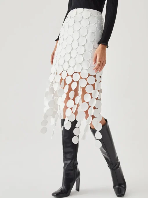 COMMENSE Skirts|Bottoms^Laser Cut Multi Circle Double Layered Skirt Black
