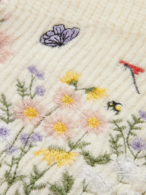 COMMENSE Knitwear|Tops^Leg-Of-Mutton Sleeve Embroidery Cinched Sweater Beige