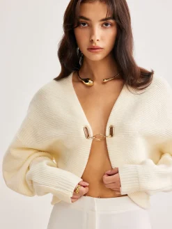 COMMENSE Cardigans|Sweaters & Cardigans^Leg-Of-Mutton Sleeve Metal Cardigan Off-White