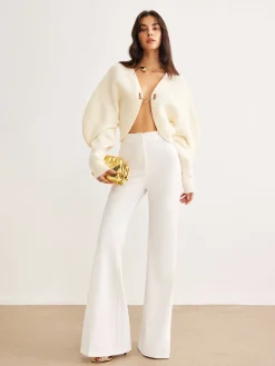 COMMENSE Cardigans|Sweaters & Cardigans^Leg-Of-Mutton Sleeve Metal Cardigan Off-White